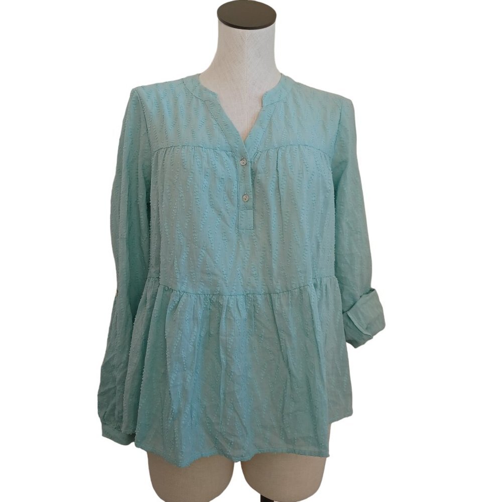 Dolan Swiss Dot Top Womens‎ Medium Cotton Blouse Dolman Sleeve Pullover V Neck